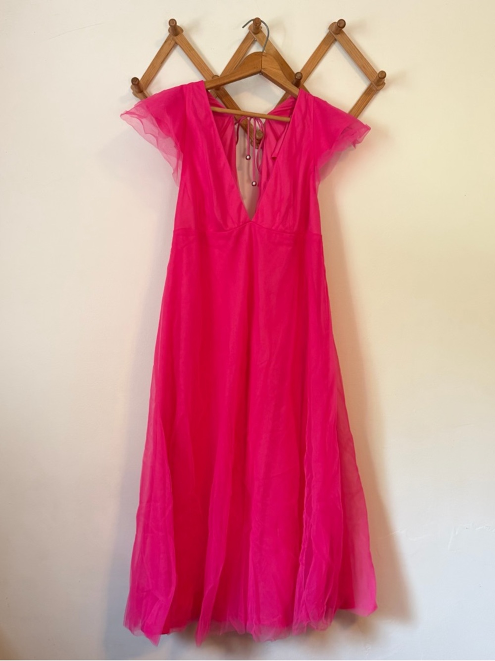 Hot Pink V-Neck Flutter Sleeve Maxi Dress - Women
